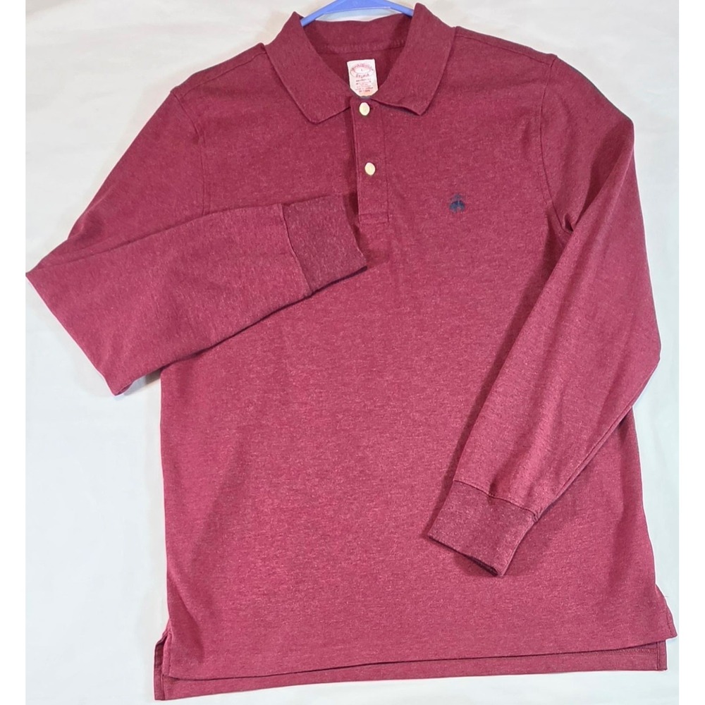 Brooks Brothers Mens Performance Polo L Burgundy Original Fit Cotton Long Sleeve